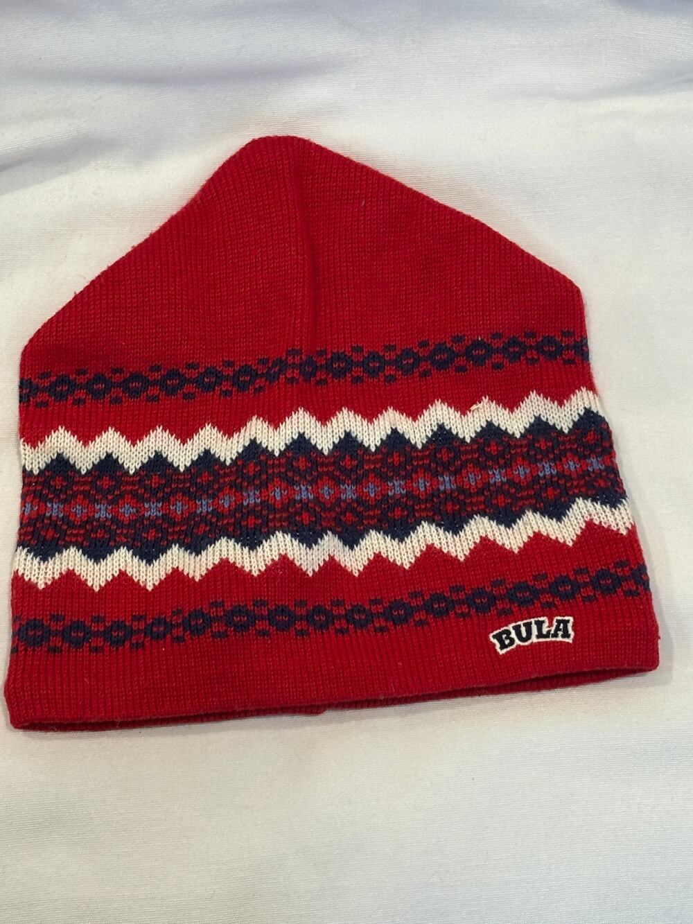 Vintage Bula Winter Ski Beanie Hat Wool Blend Red Fair Isle